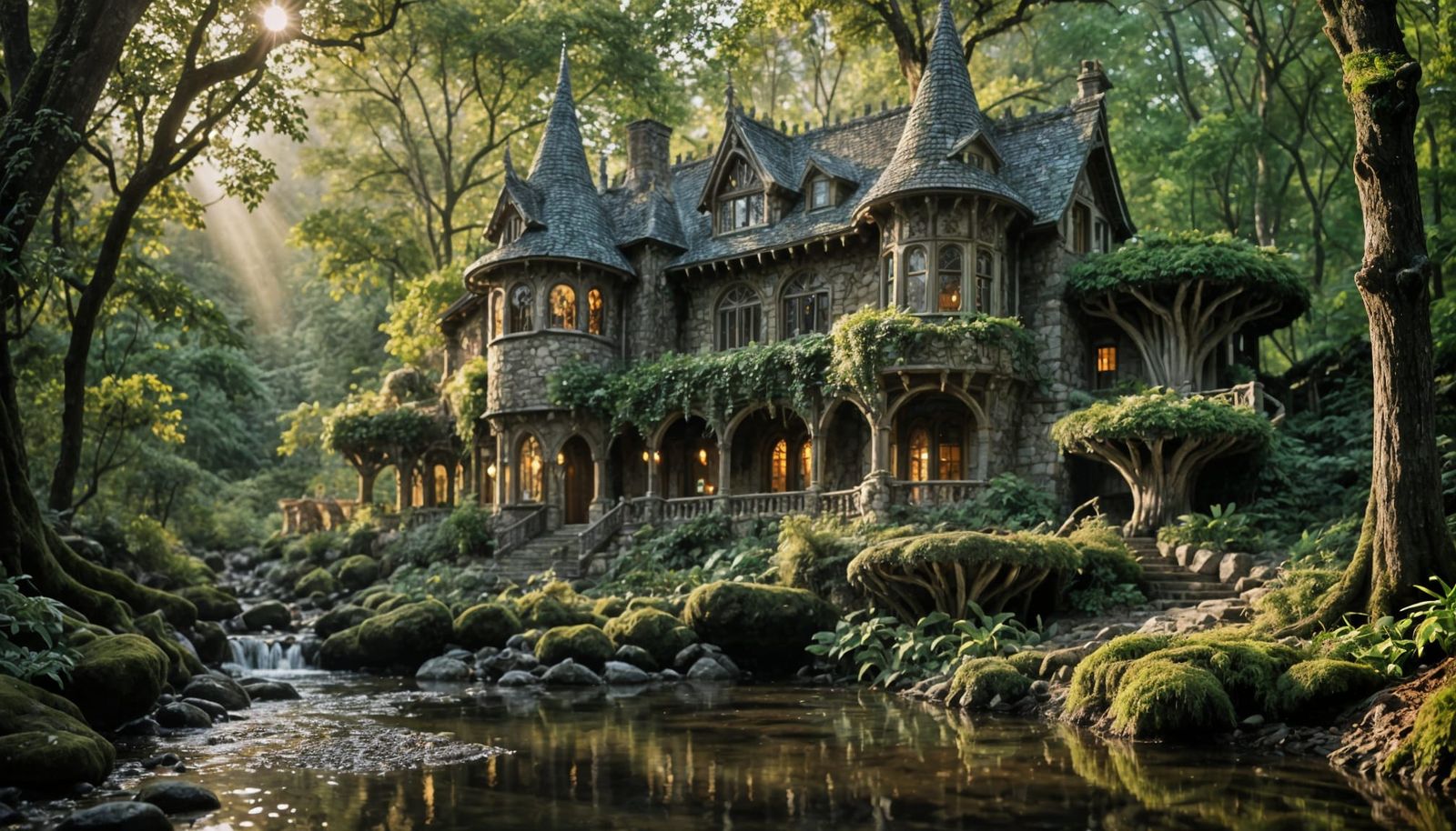 Enchanted Elven Mansion in Forest, Professional Photography