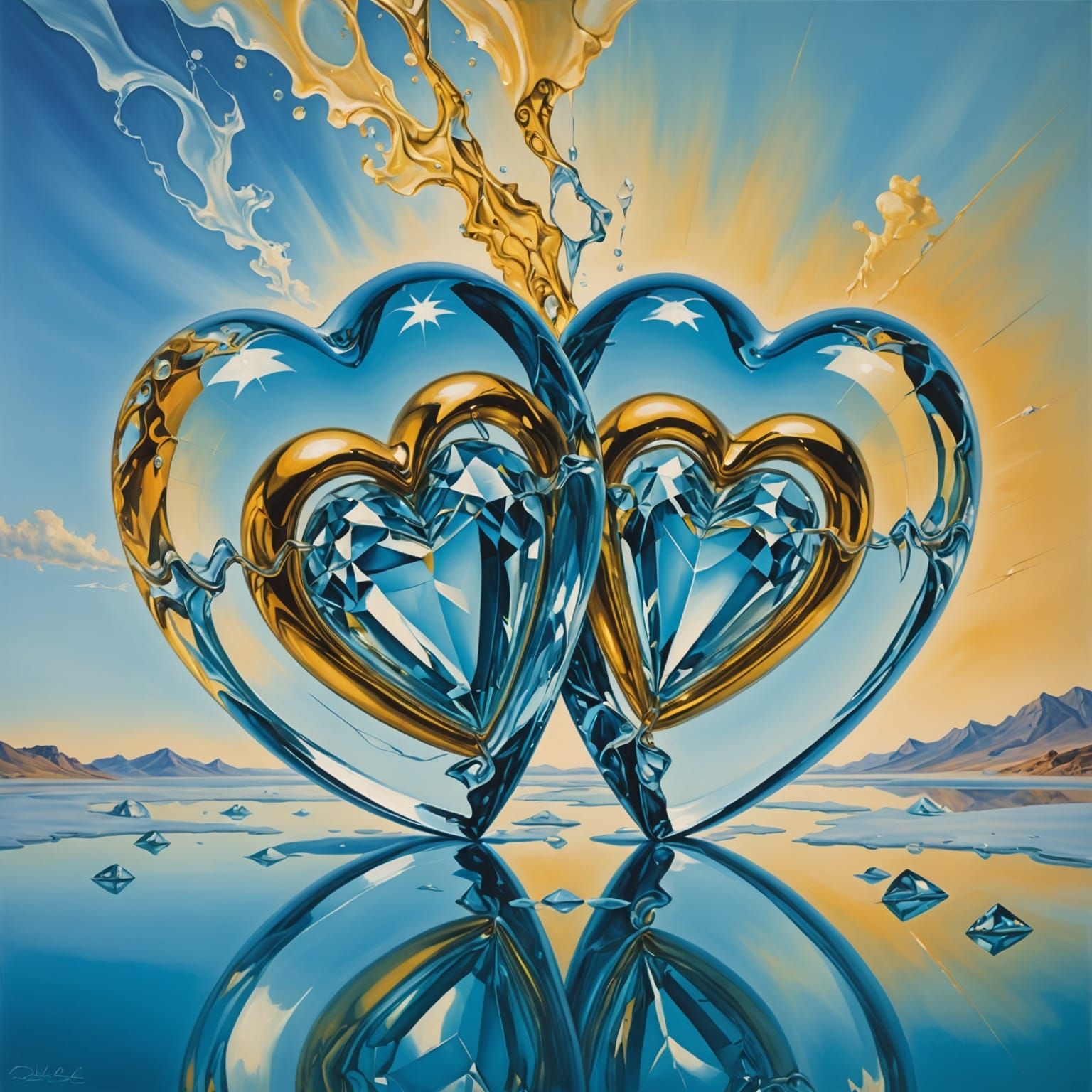 Crystal Hearts in Surreal Prism Effect