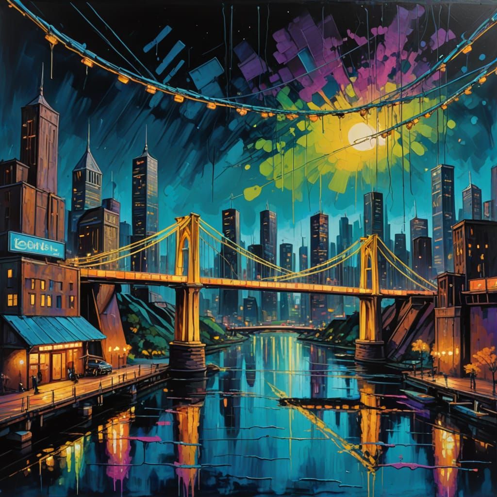 Glowing Cyberpunk Cityscape at Night