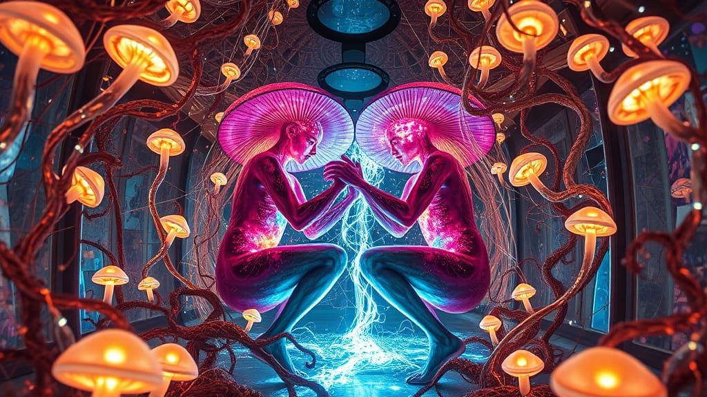 Mystical Mushrooms Engage in Ethereal Labyrinthine Combat