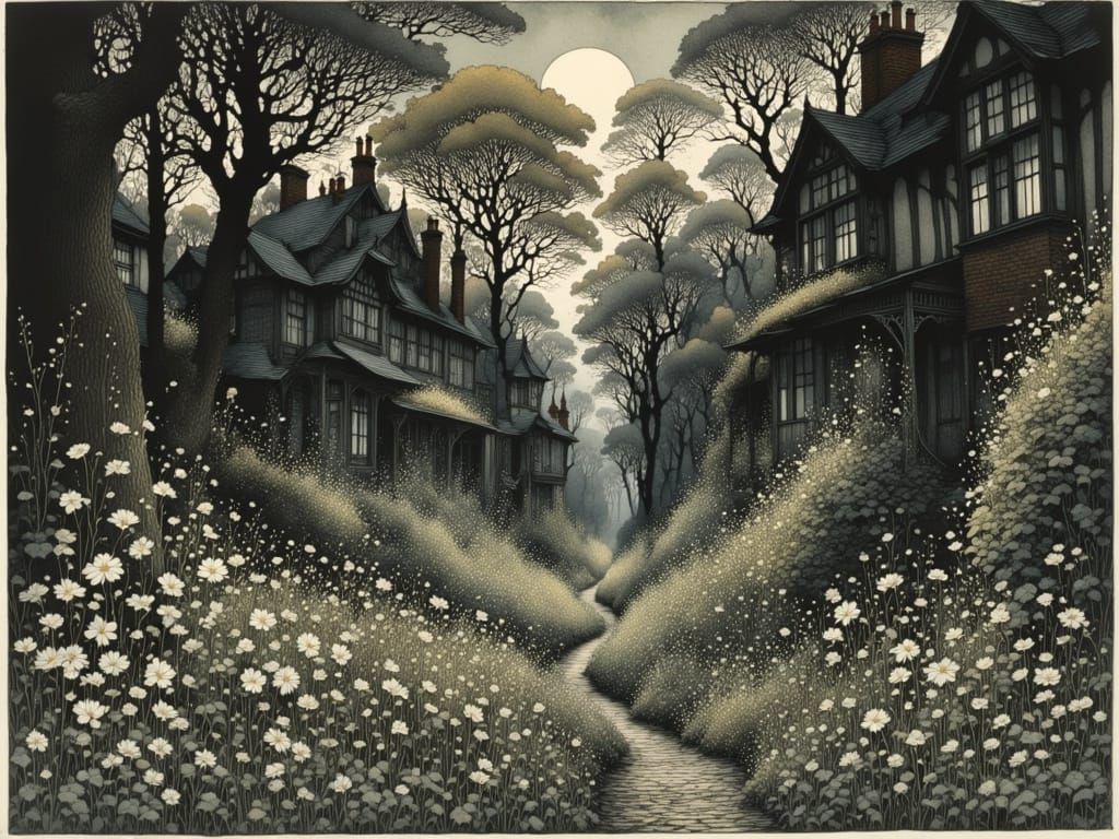 Sunbeams Illuminate Blooming Garden in Dark Backyard