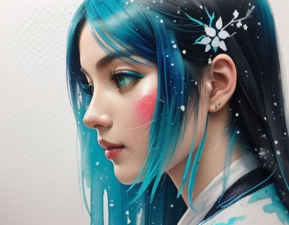 Seasons of Life in Blue and Turquoise Mixed Media