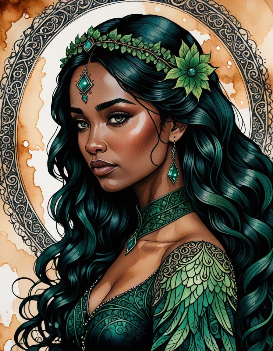 Mysterious Dark-Skinned Princess in a Vibrant Fantasy Realm