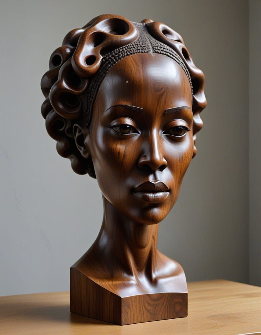 teak wood bust of a beautiful African woman