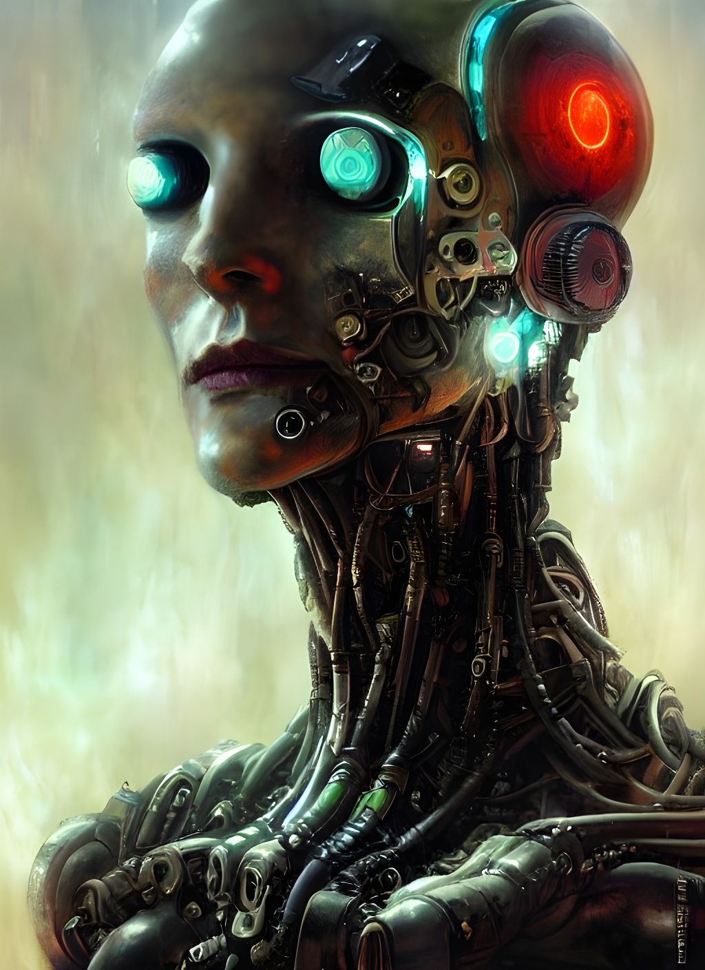 Cyborg Prometheus Portrait in Visionary Art Style