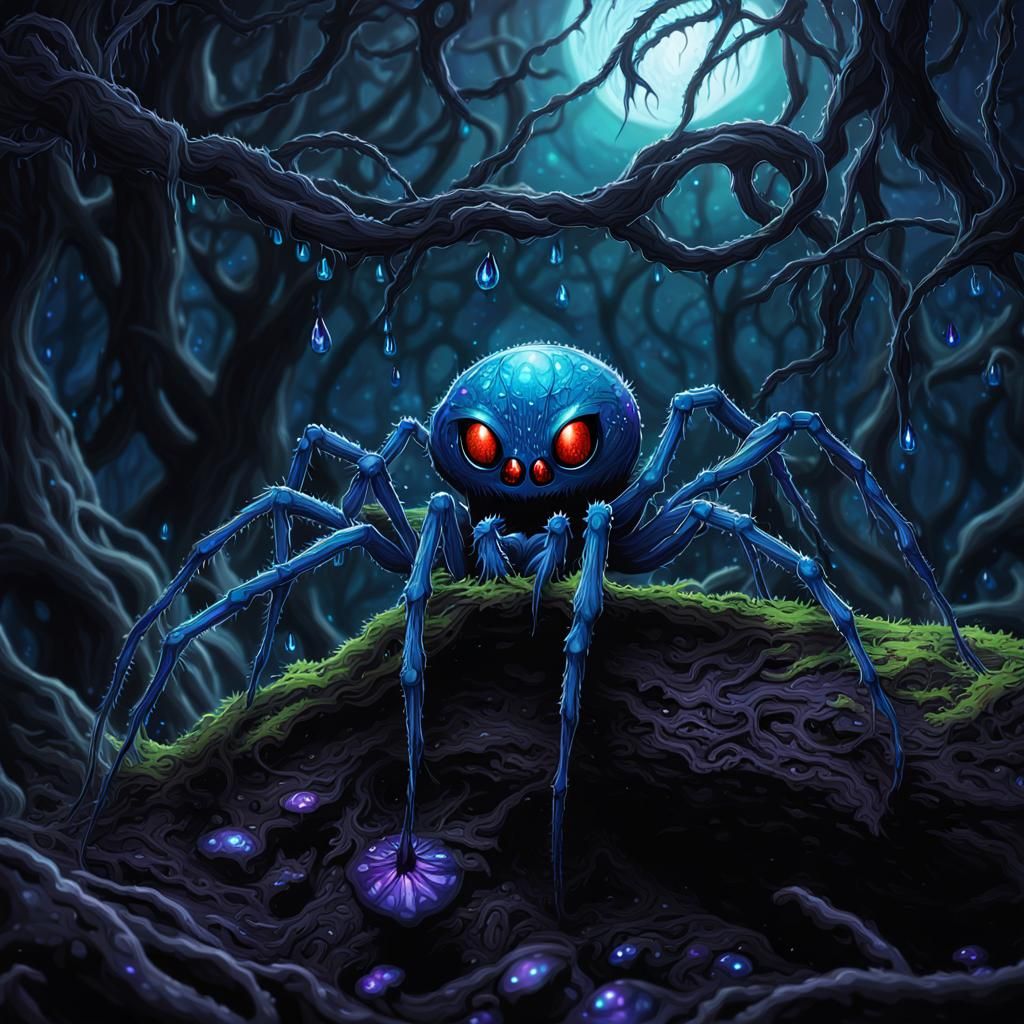 Haunter Spider in Mystical Forest: Dark Fantasy Art