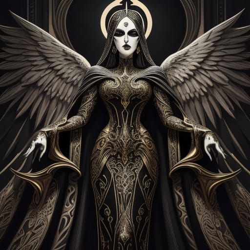 Art Deco Angel of Death in Ink Illustration