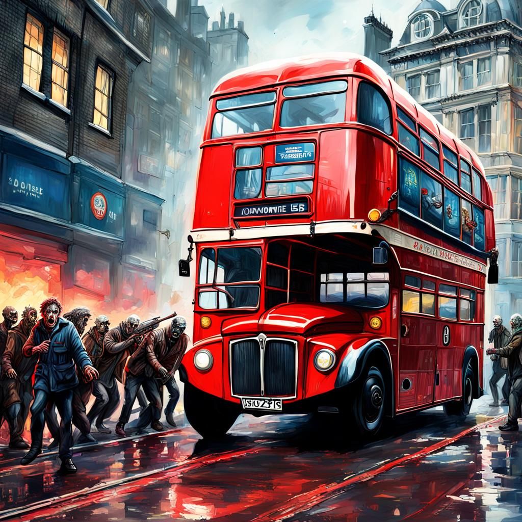 Zombie Siege on London Routemaster Bus in Splash Art