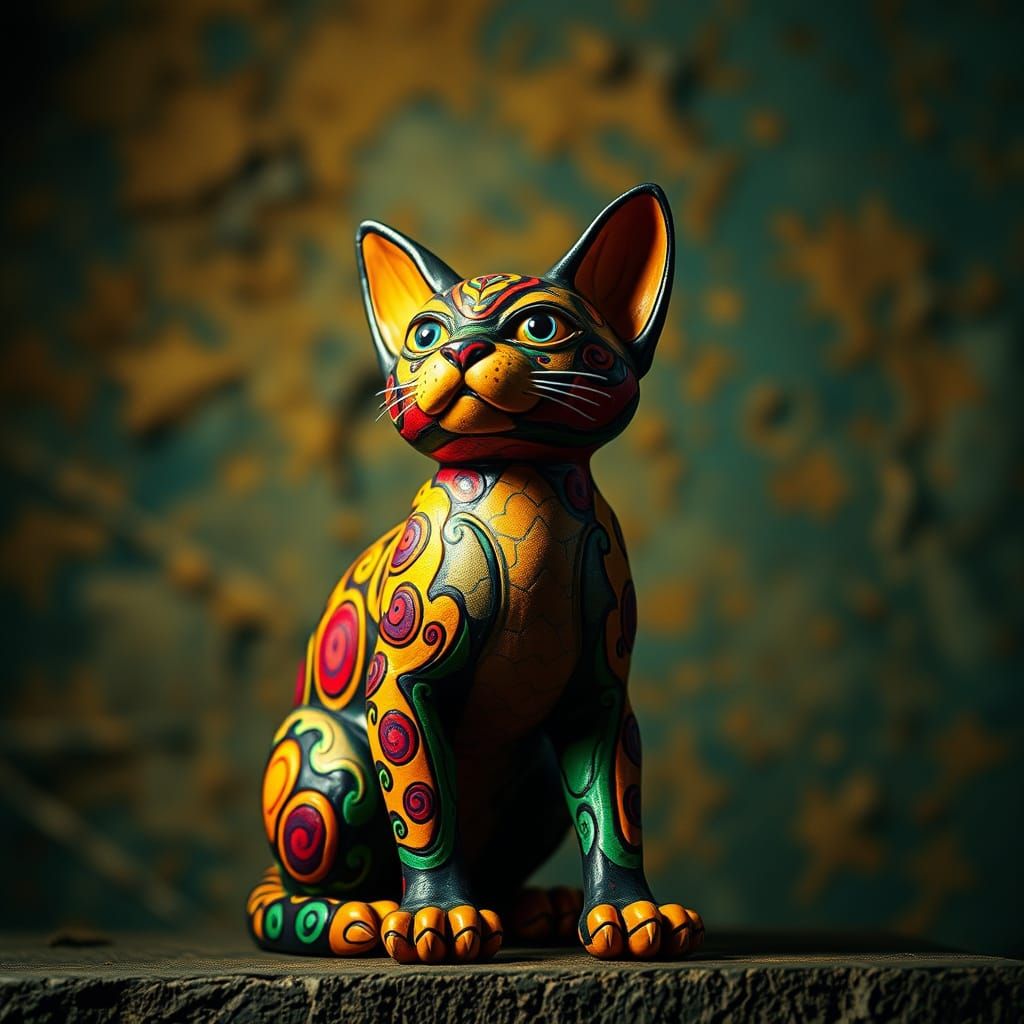 Vibrant Alebrije Cat in Cinematic Style