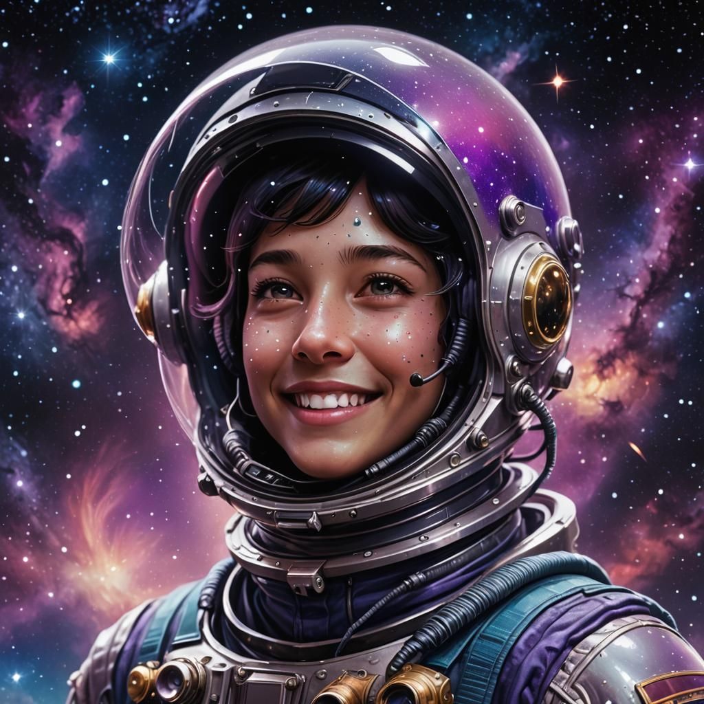 Smiling Worm in Space Helmet with Twinkling Stars