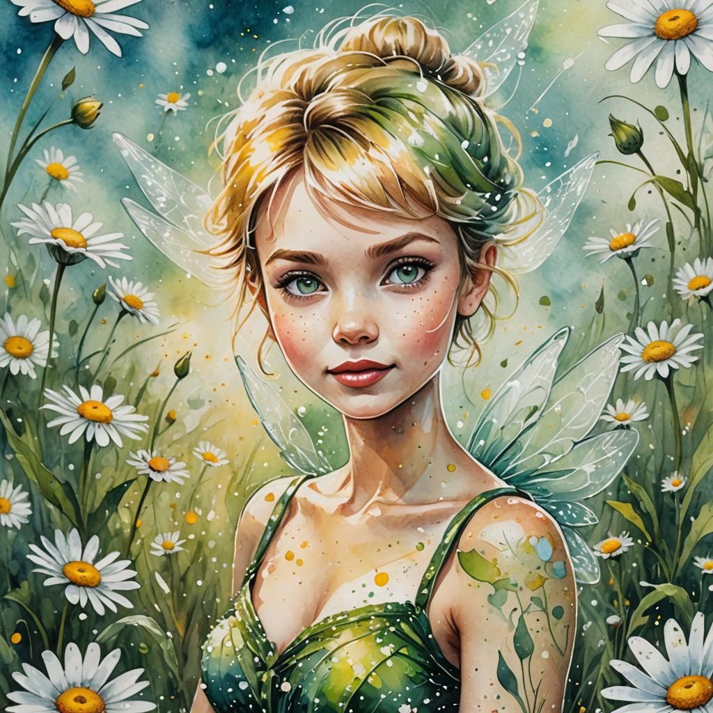Tinker Bell Double Exposure Portrait in Watercolor