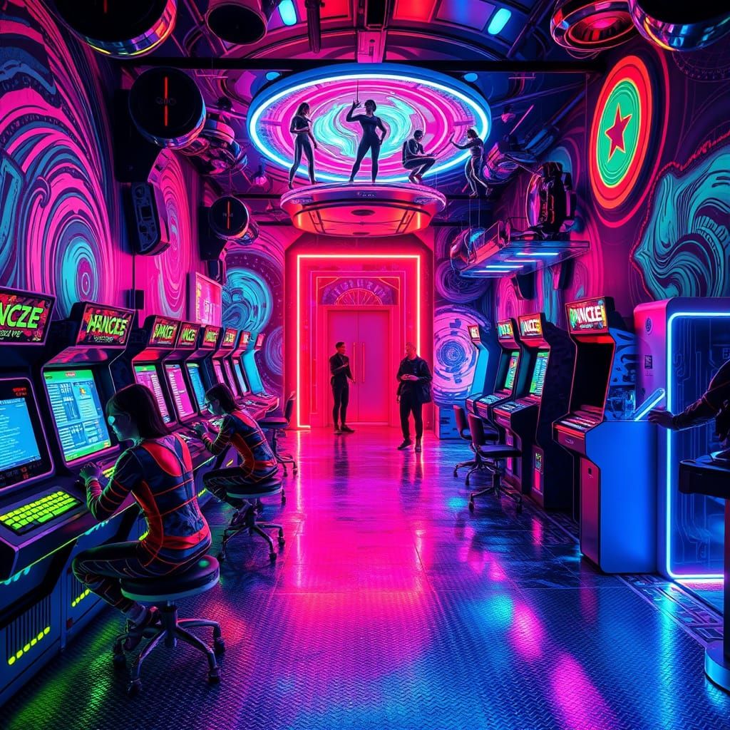 Neon Cyberpunk Arcade Scene