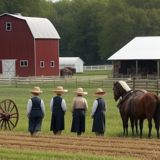 Amish Farmers Working on the Farm