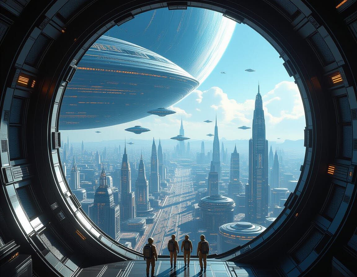 Alien Ringworld Habitat with Astronauts