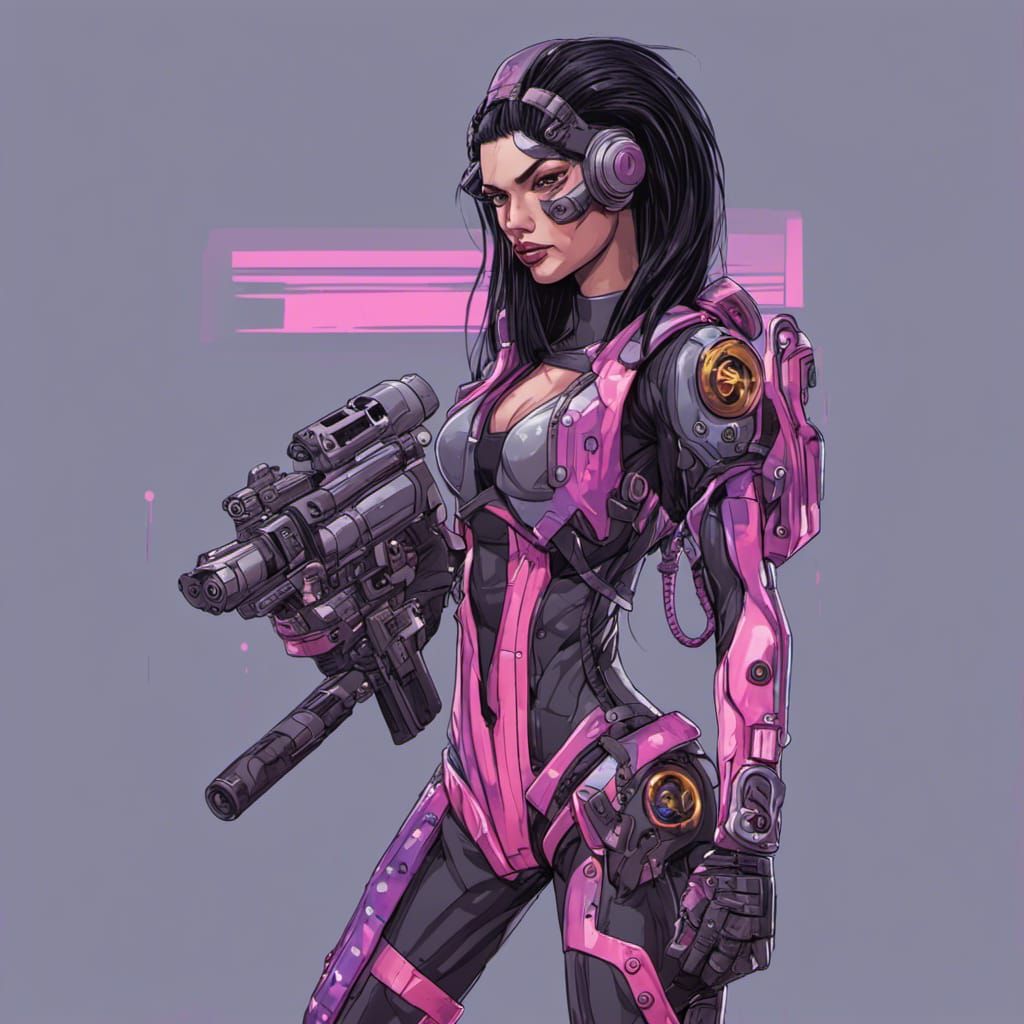Female Cyborg Warrior with Alien Gun