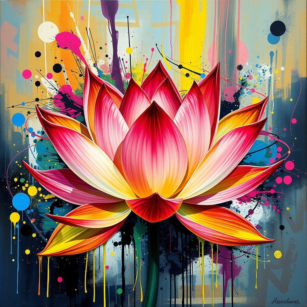 Lotus Flower Blooms in Mid-Air with Vibrant Street Art