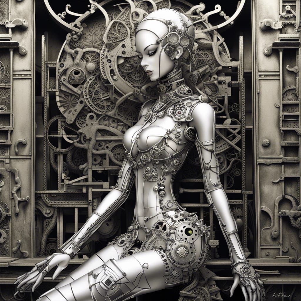Biomechanical Enchantress in Ancient Ruins: Surreal Manga Fu...