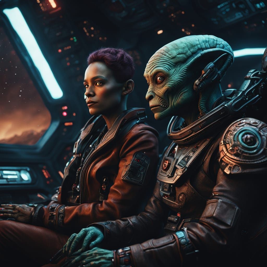 Leather-clad Martian in Tribal Sci-Fi Starship