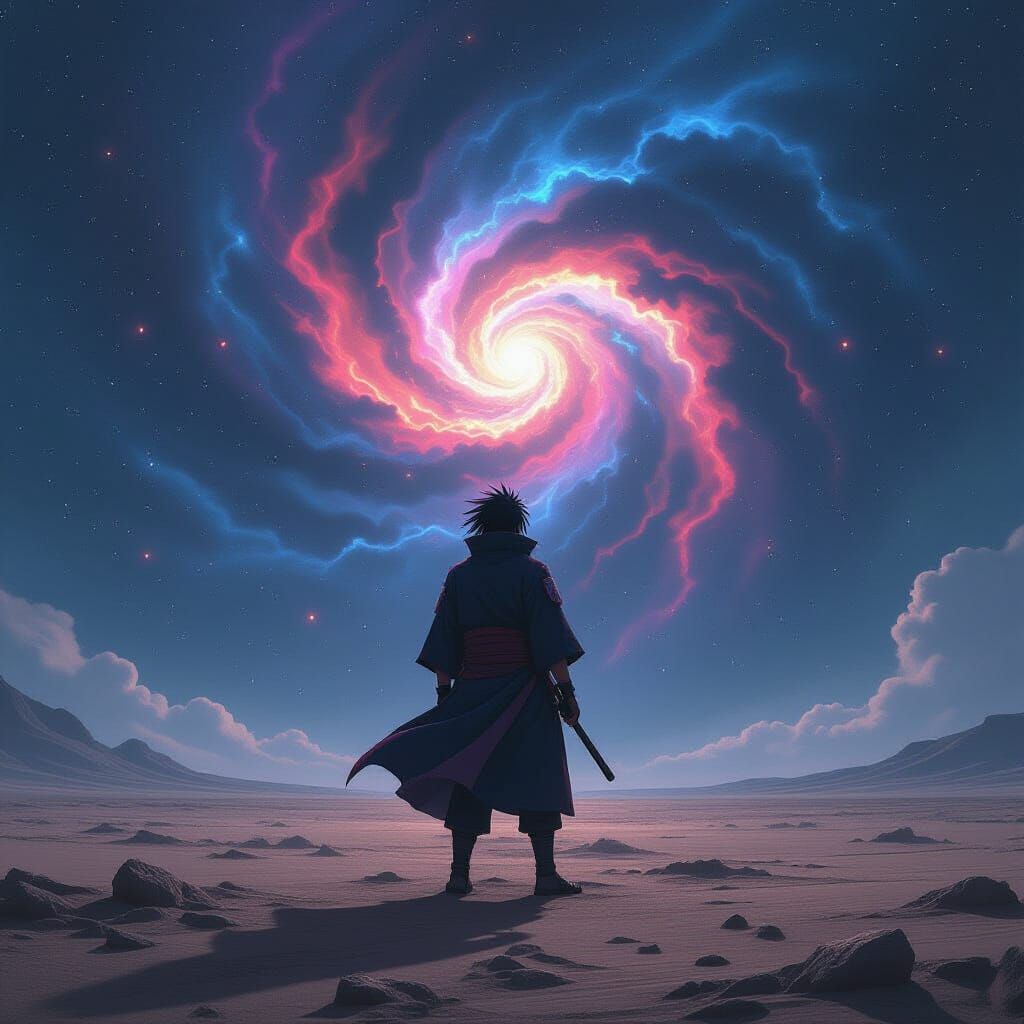 Madara Uchiha Amidst Cosmic Nebula Sky
