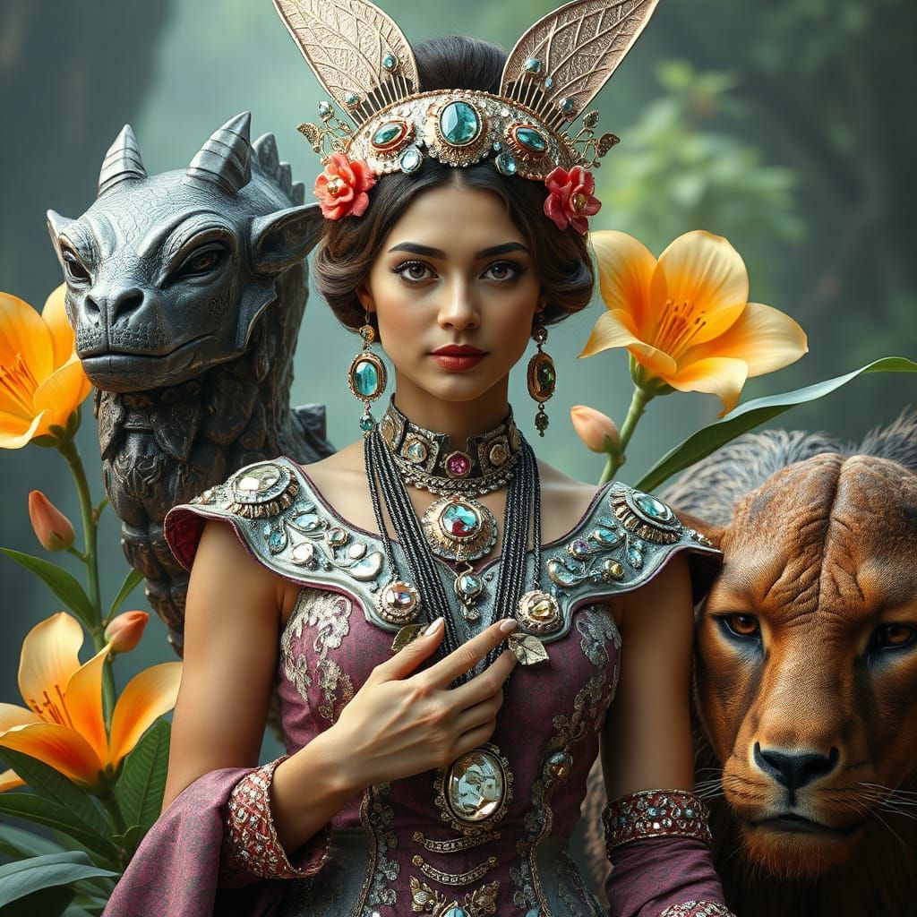 Cyberpunk Warrior Princess Reigns in Lush Forest