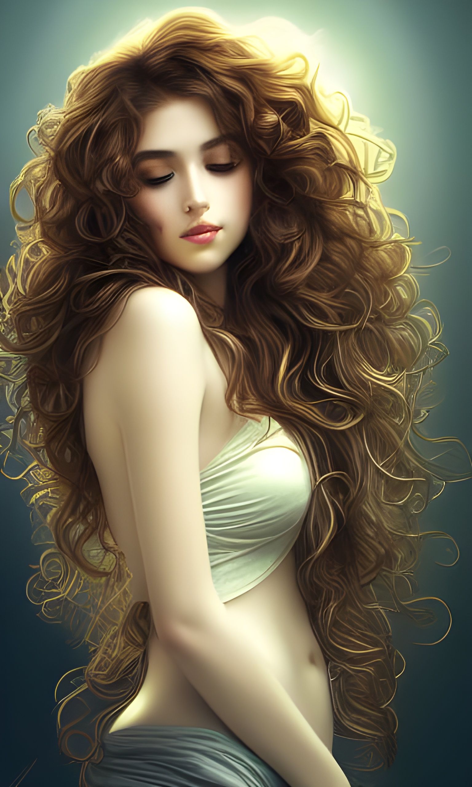 Romantic Portrait of a Woman with Curly Hair