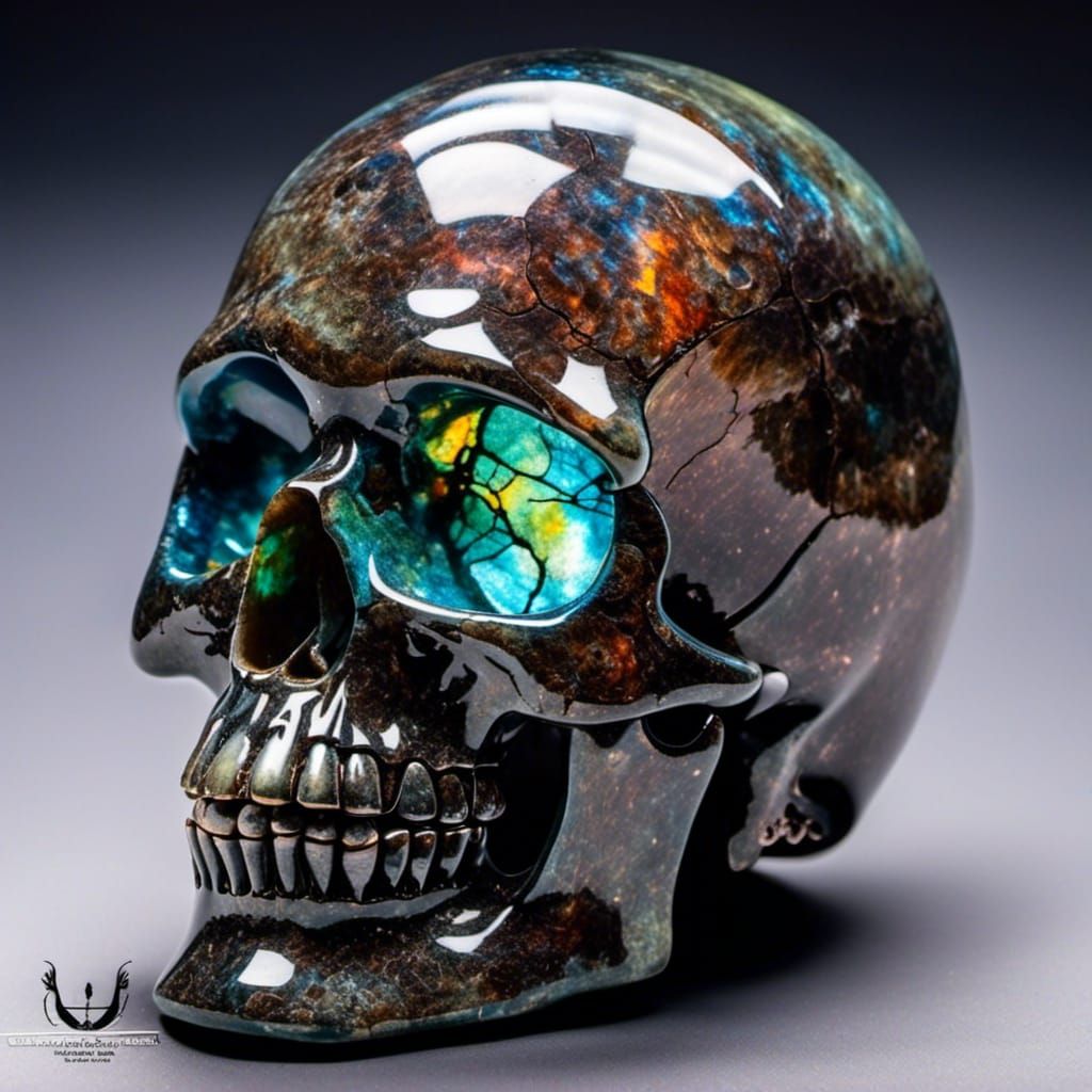 Opalescent Labradorite Skull with Magma Core