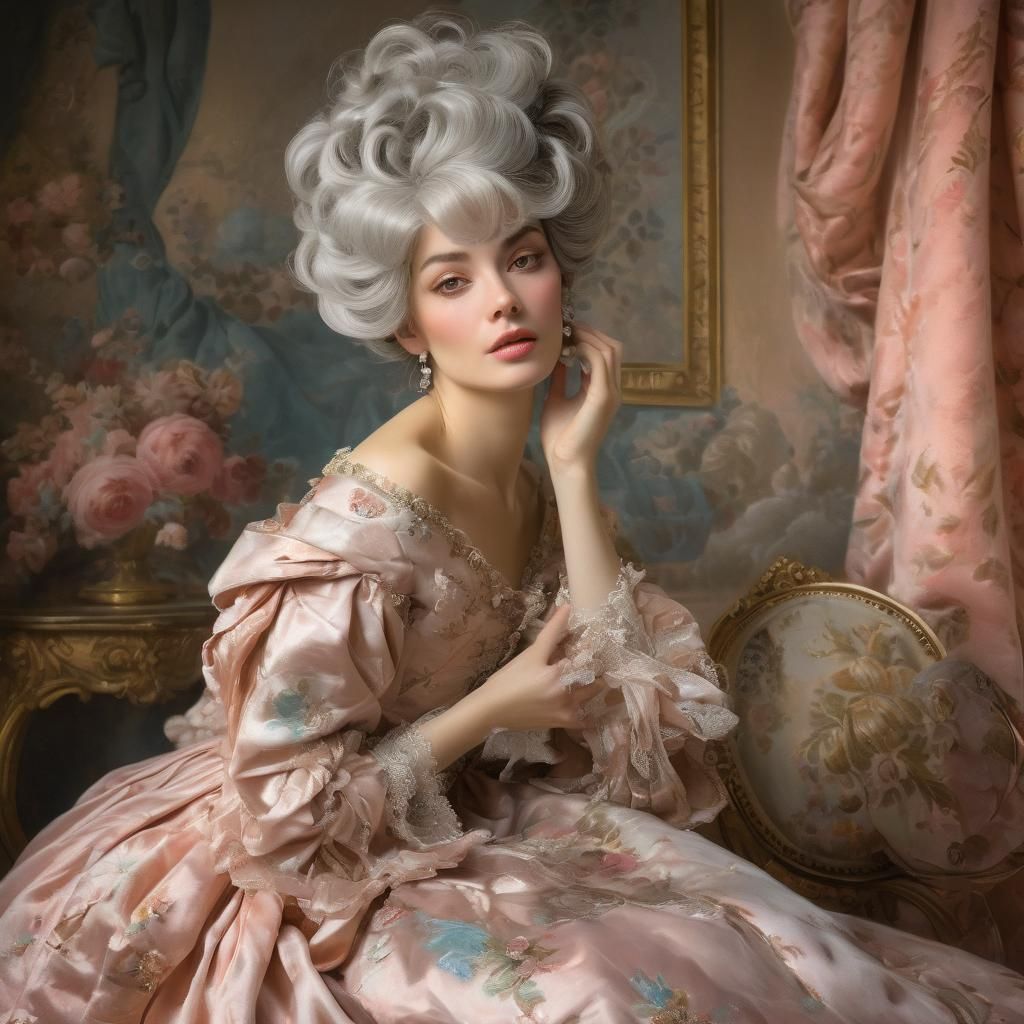 Sensual Woman in Boudoir: Rococo Oil Painting