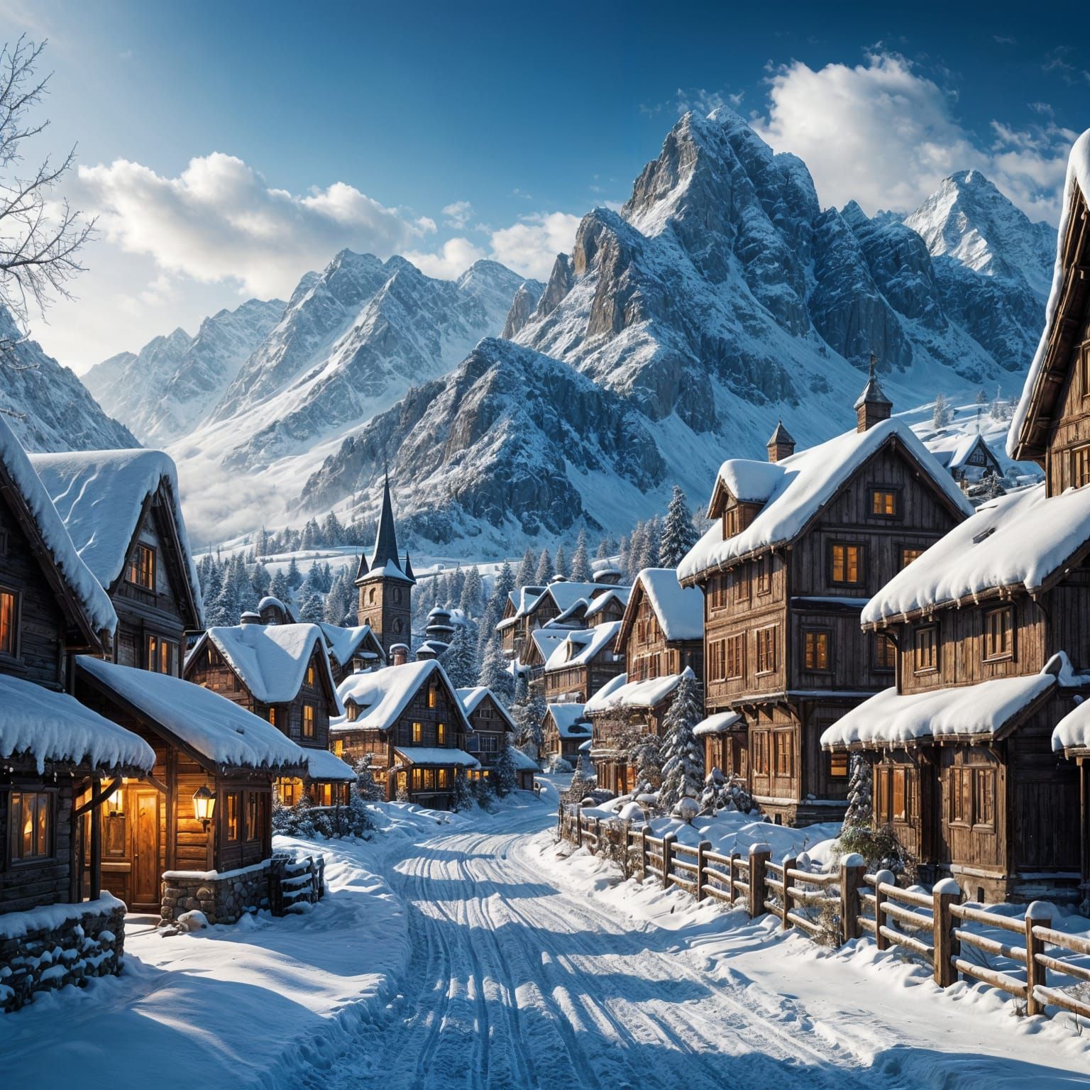 Breathtaking Winter Village in Stunning Hyperdetailed Style