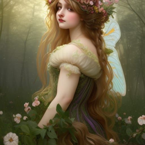 Elegant Fae Portrait in Enchanted Woodland