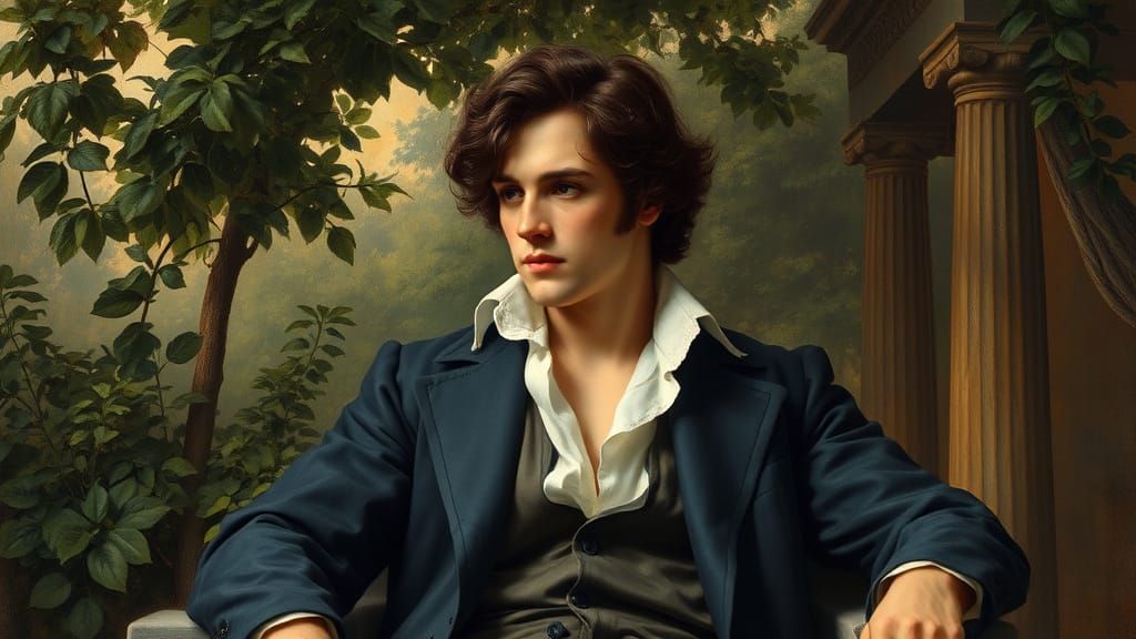 Lord Byron in Contemplative Repose, Romantic Era Portrait