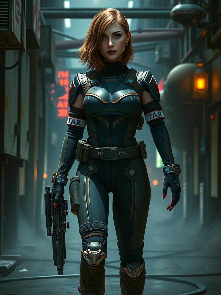 Jill Valentine in Cyberpunk Urban Landscape