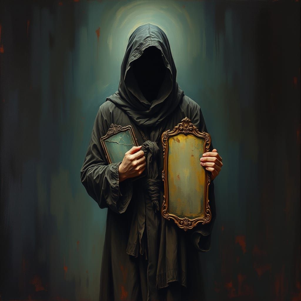 A Faceless Figure in Eerie Despair, Echoing Existential Cris...