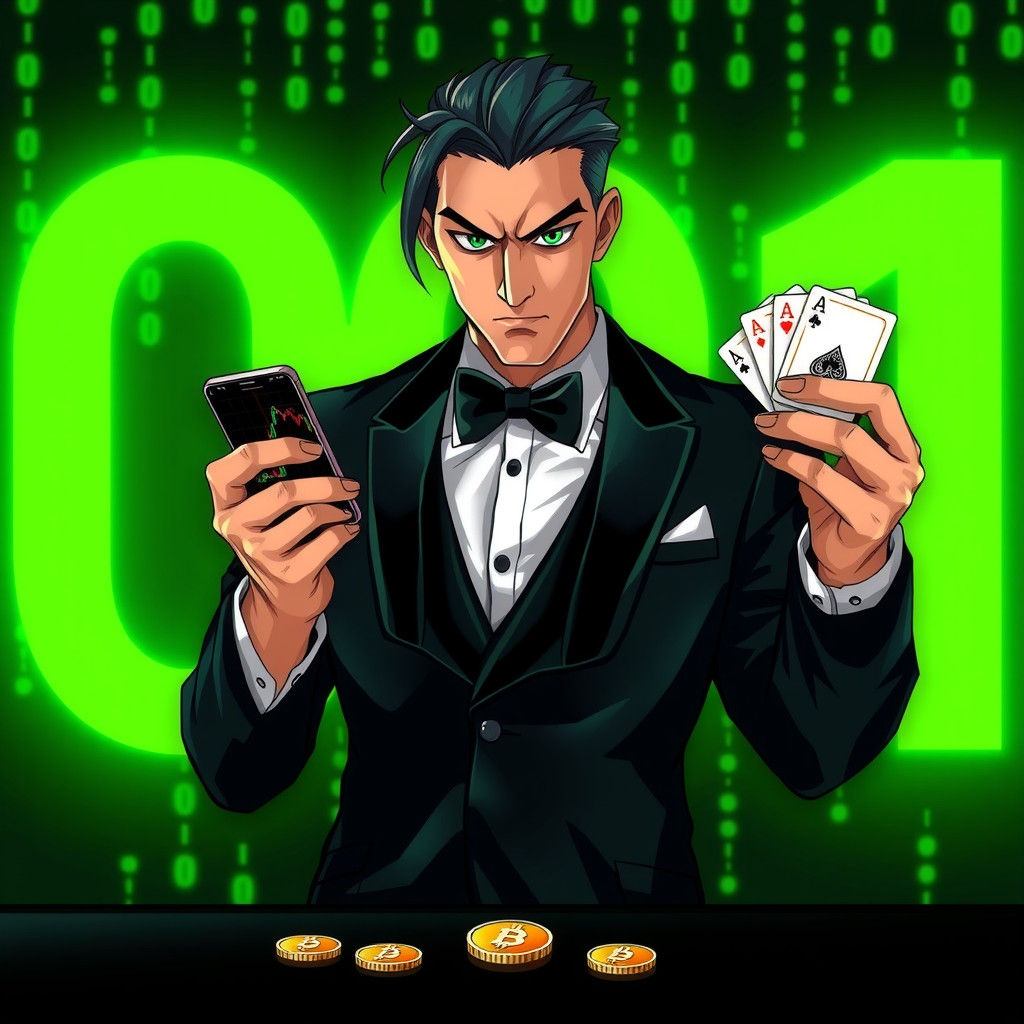 Anime Crypto Trader in Matrix Style
