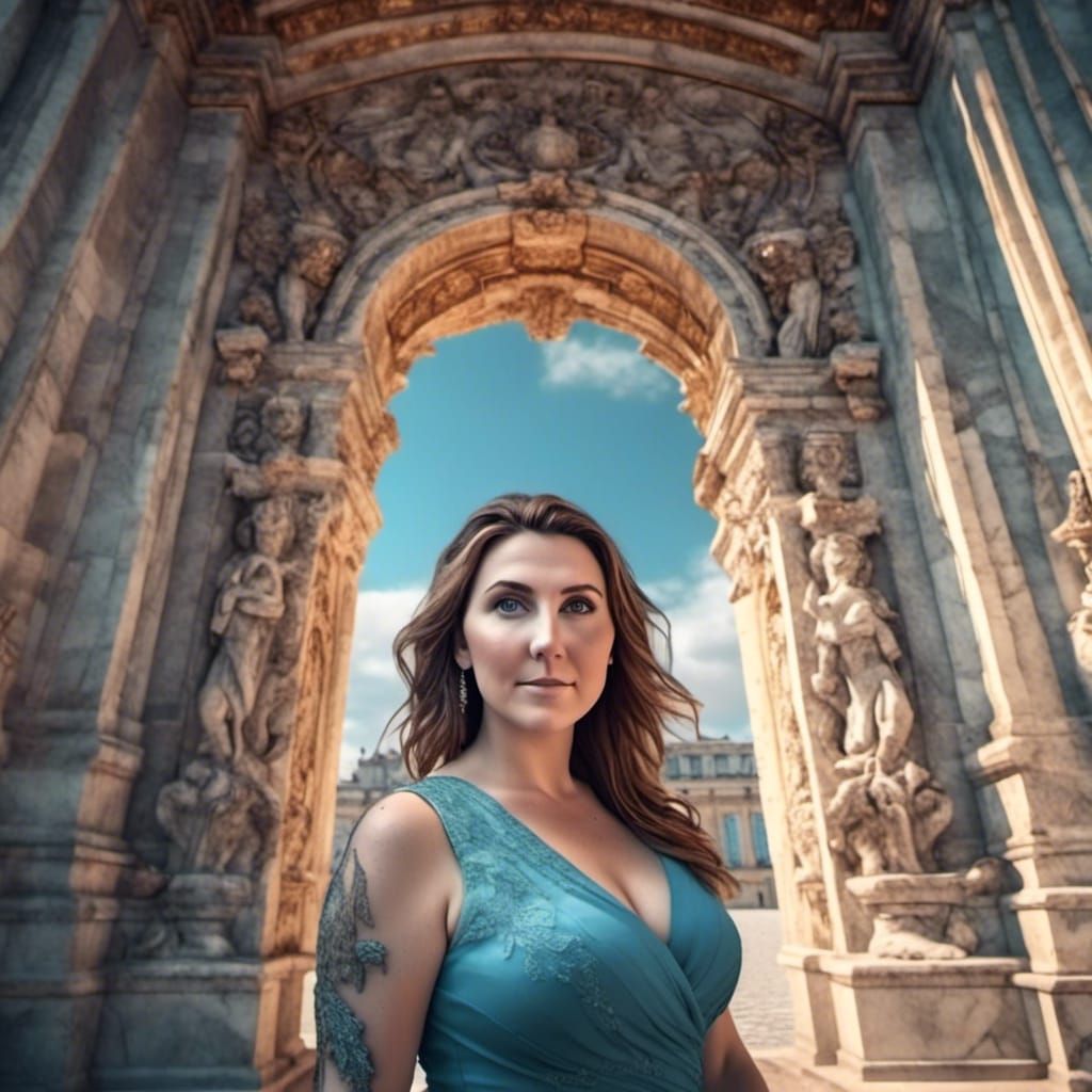 Woman at Versailles Gate of Honour, Realistic Photo