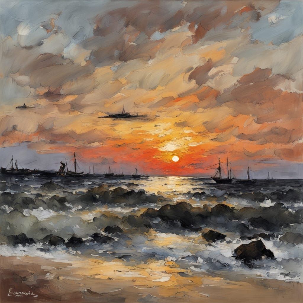 Boudin Style Sunset Over Water