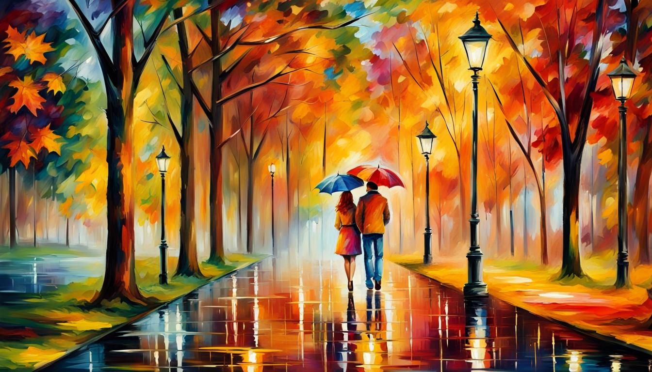 Autumn Park Scene in Impressionist Style