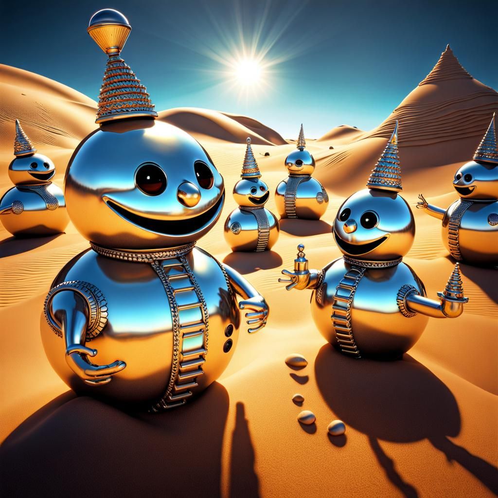 Melting Snowmen Selfie in Psychedelic Desert Art