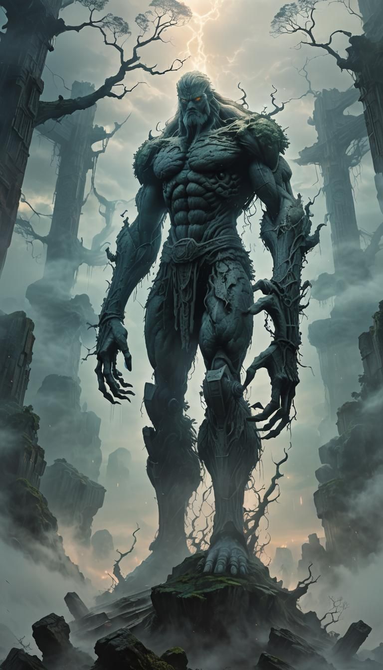 Four-Armed Titan in Mystical Anime Art