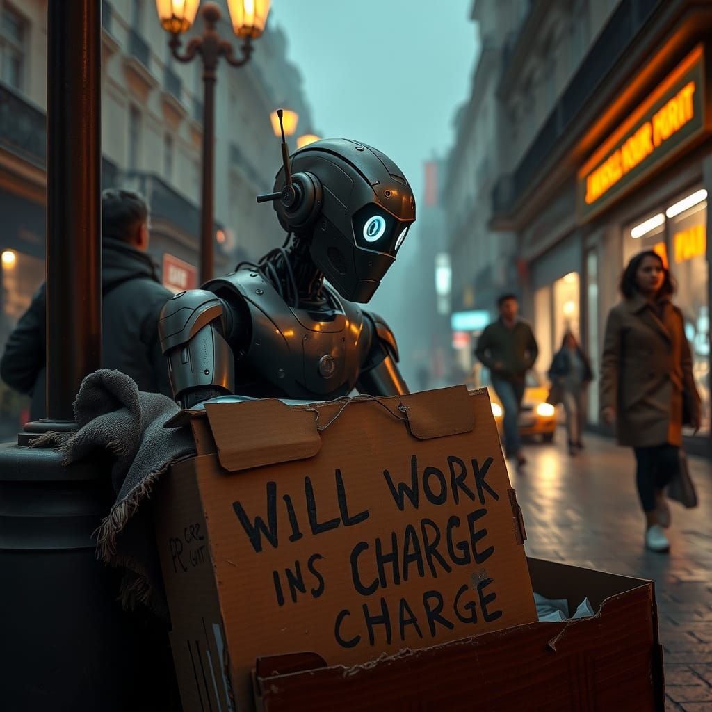 Robot in Futuristic Paris Street Scene