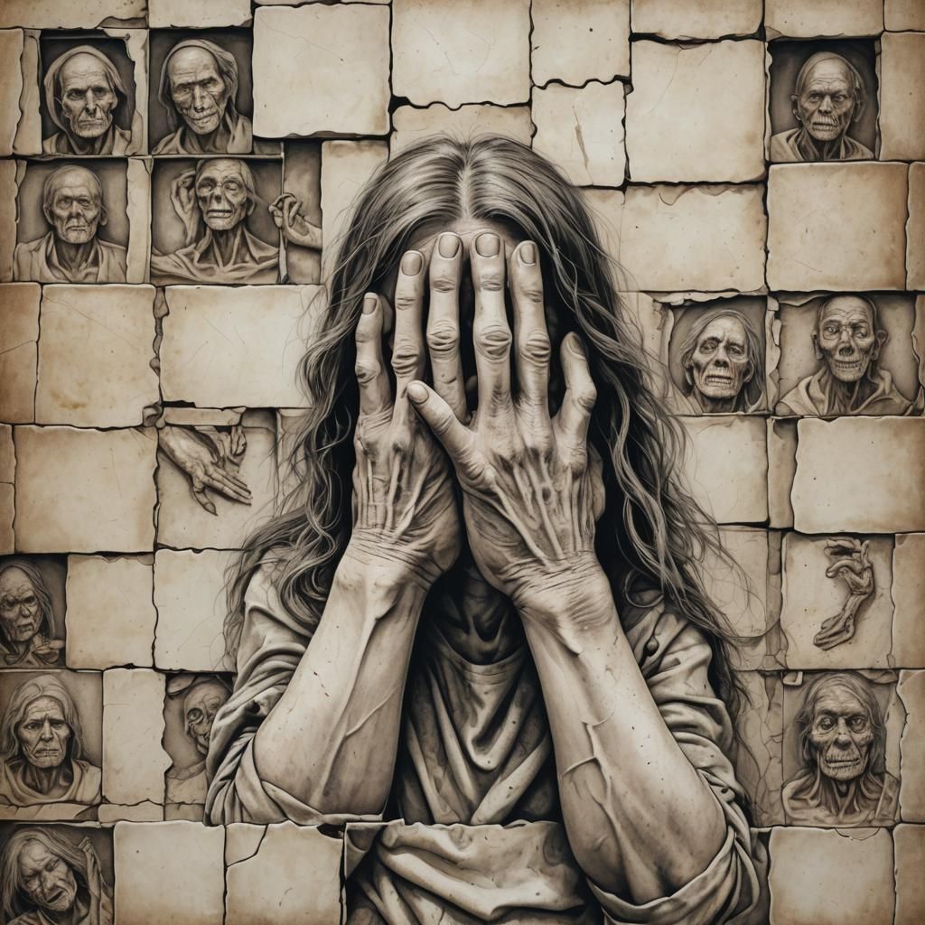 Woman Praying at Moon: Photorealistic Digital Illustration