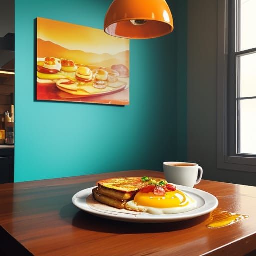 Vibrant Breakfast Splash Art in Golden Hour Light
