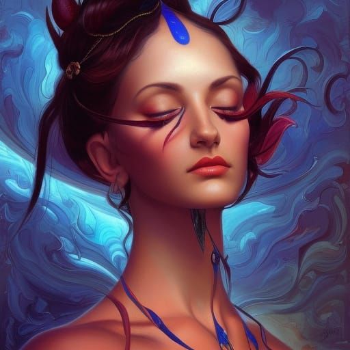 Neovictorian Woman Meditating in Jacek Malczewski Style