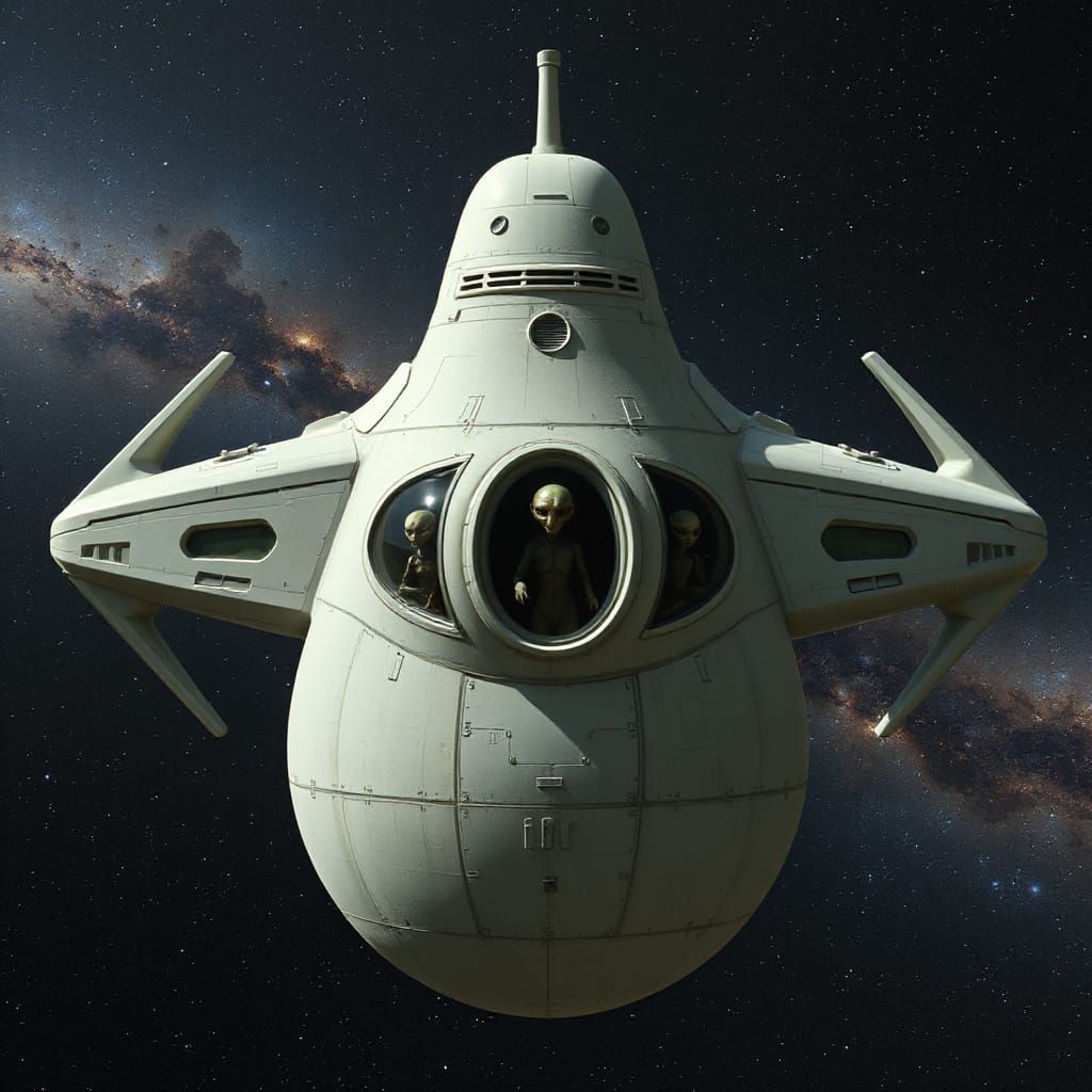 Pear-Shaped Alien Spaceship in Galactic Space