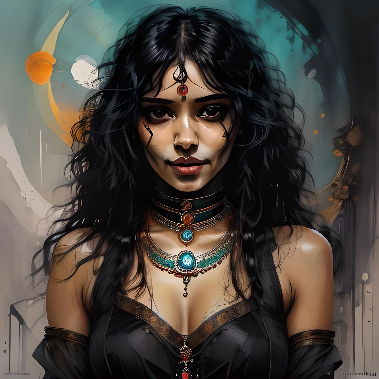 Beautiful Indian Woman with Inky Accents