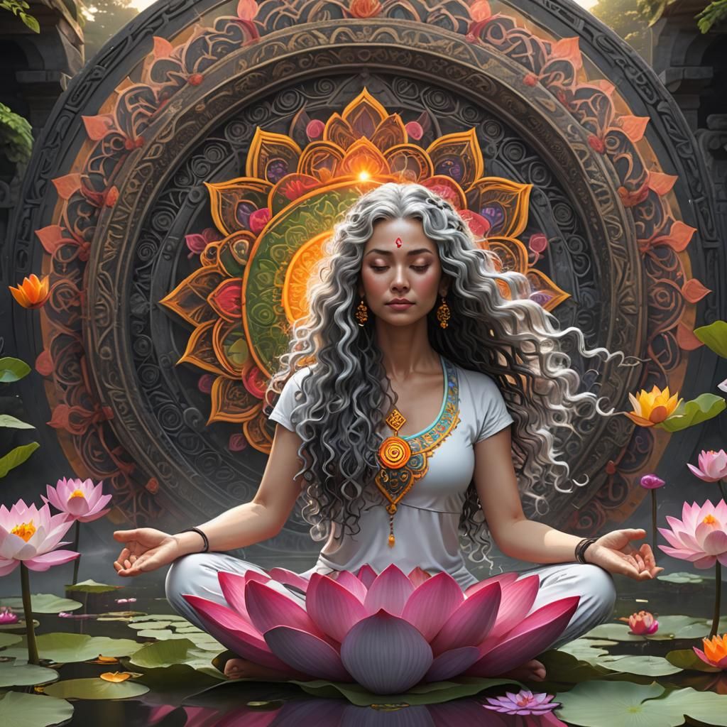 Sunrise Yoga by River with Lotus Flowers