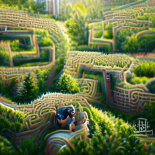 Detailed Hedge Maze Digital Illustration in 8k