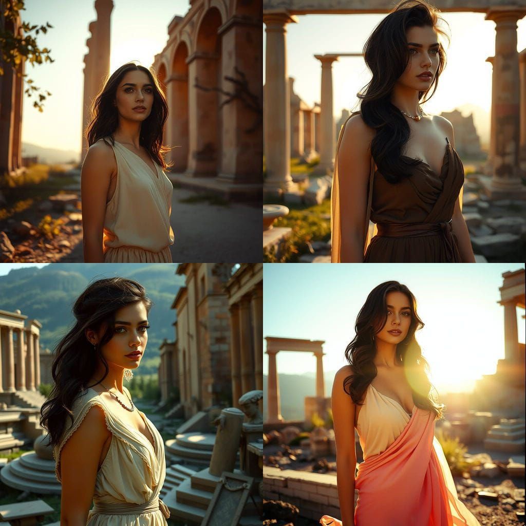 Sun-Kissed Woman Amidst Ancient Ruins