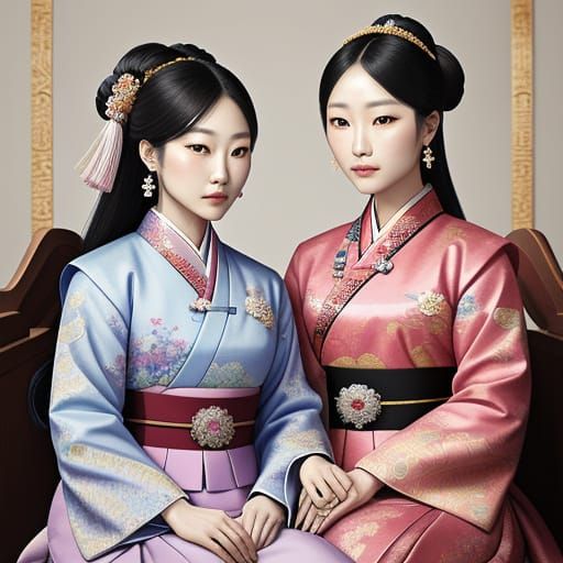 Korean Empresses in Traditional Folk Art Portrait