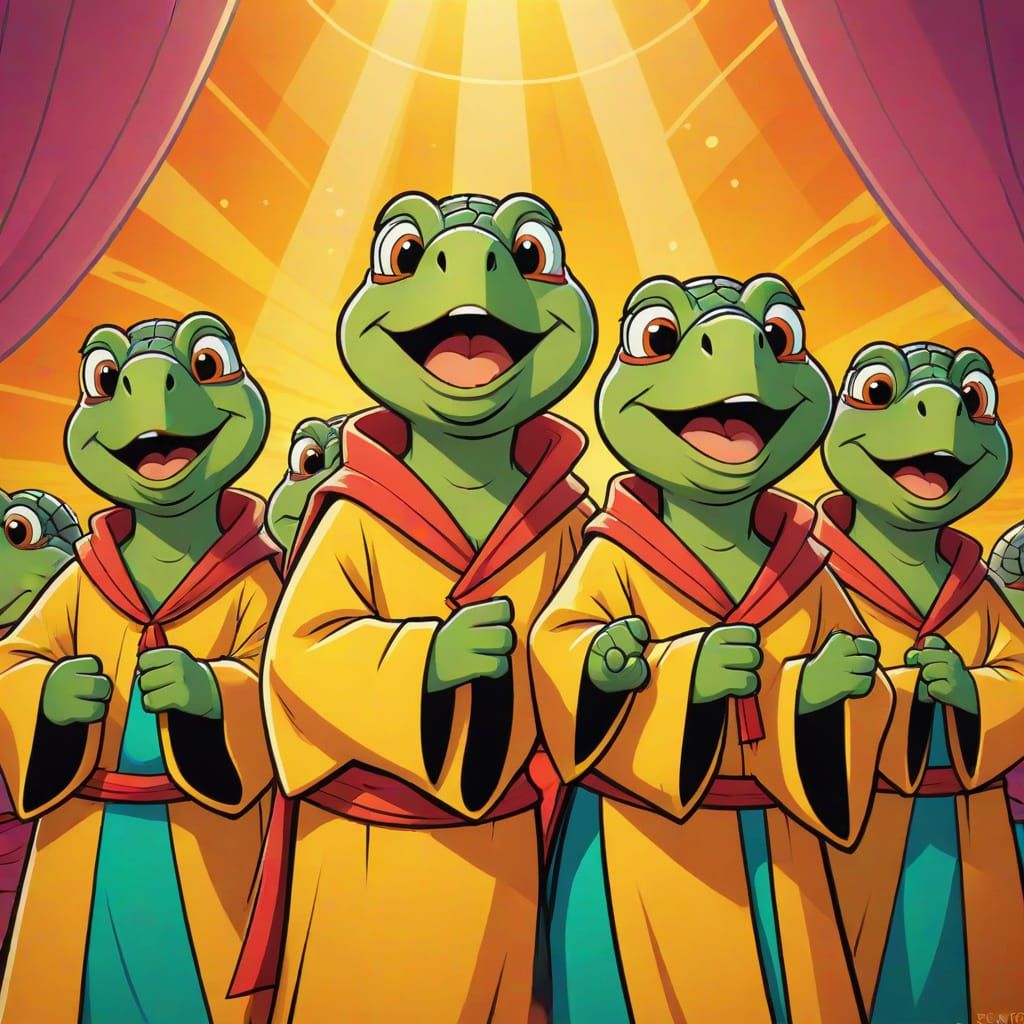 Turtle Chorus in Retro Cartoon Style