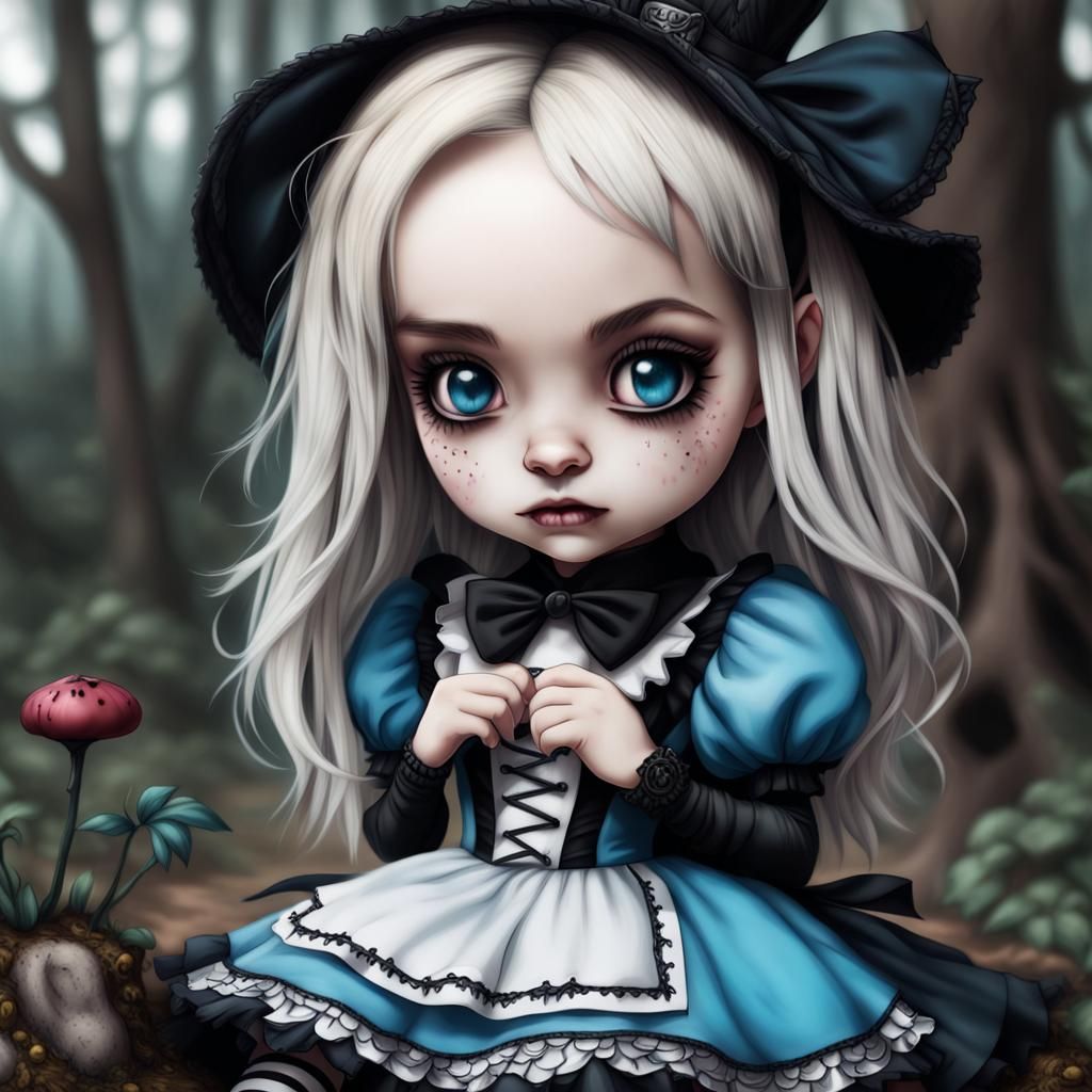 Hyperrealistic Chibi Goth Alice in Wonderland